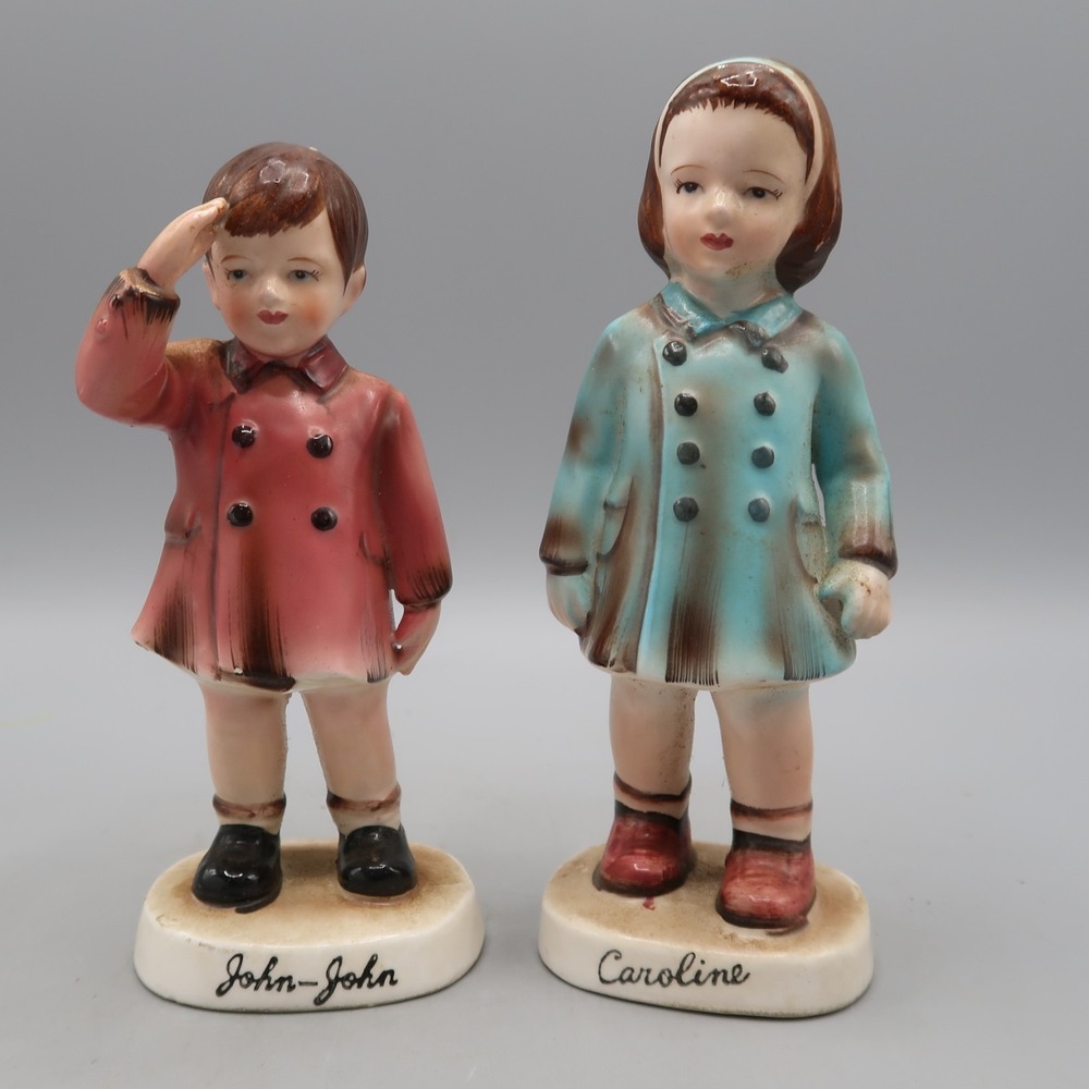 Vintage 1963 JFK Jr. John John & Caroline Kennedy INARCO Porcelain Figurines 5"